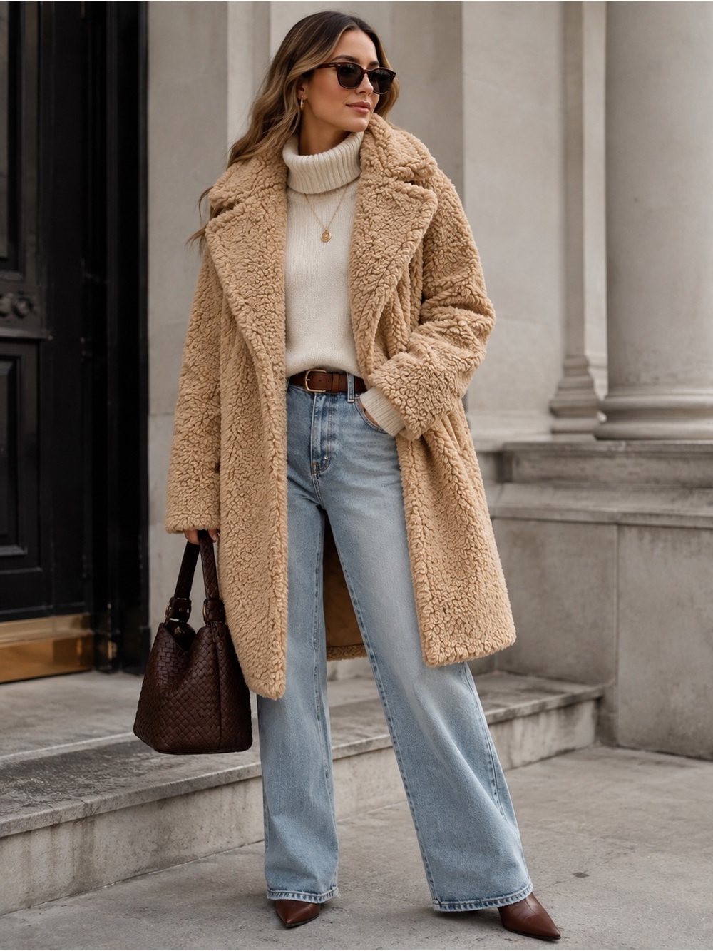 Abercrombie & Fitch Camel Teddy Faux Shearling Coat